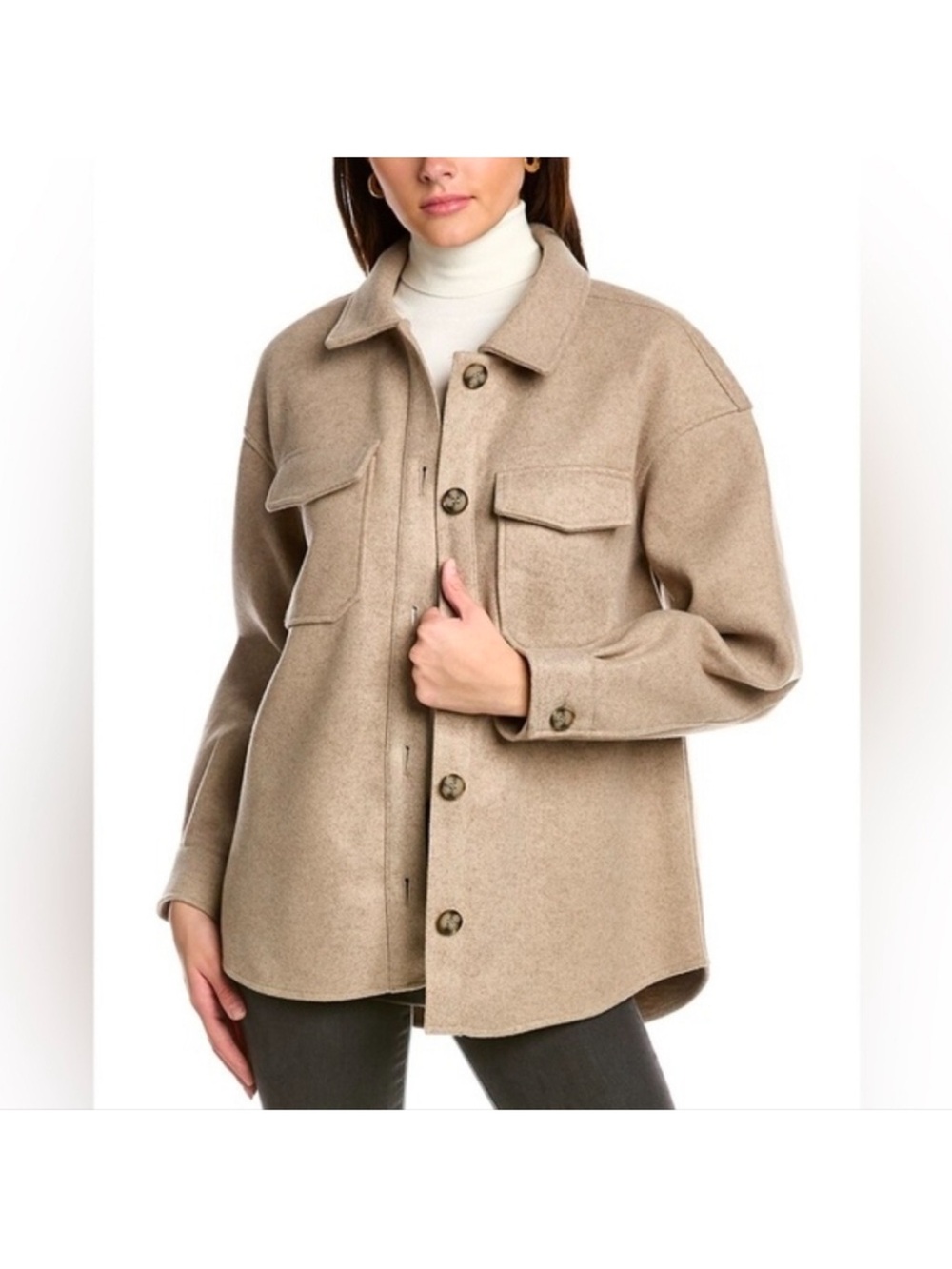 Avec Les Filles Taupe Wool-Blend Shacket